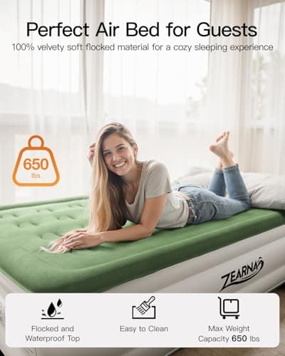 Zearna Full Size Air Mattress with Built in Pump, 18" Raised Comfort Air Bed, Upgraded Flocked Top Blow up Mattress with Carrying Bag, Inflatable Mattress for Guests & Home, AirBed, 650 lbs Max 3