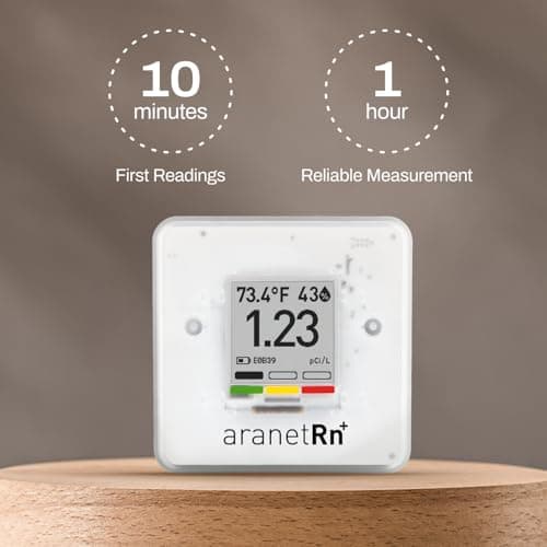SAF Aranet Radon Detector for Home: 10-Min Measurement, Temperature, Relative Humidity, Pressure, E-Ink Display, 7-Year Battery, Portable with Free App, Bq/m3 & pCi/L Selectable 3