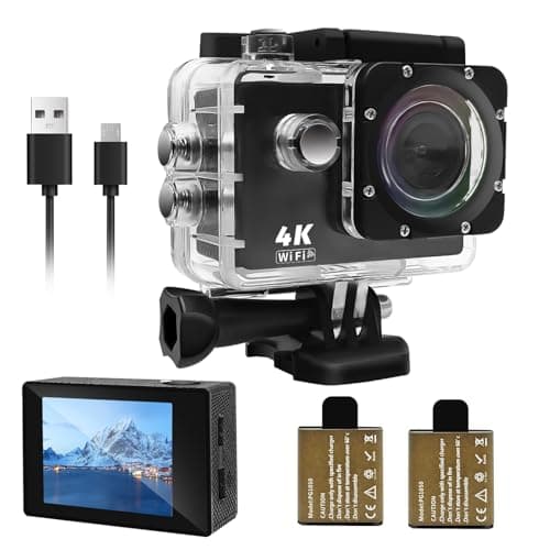 Cecosy Action Camera 4K 30FPS, Waterproof Camera 30M Underwater Ultra HD 131FT 170°Wide Angle Shooting, with 2 x 1050 mAh Batteries for Cycling, Ice Skating, Skiing, Fishing, Climbing