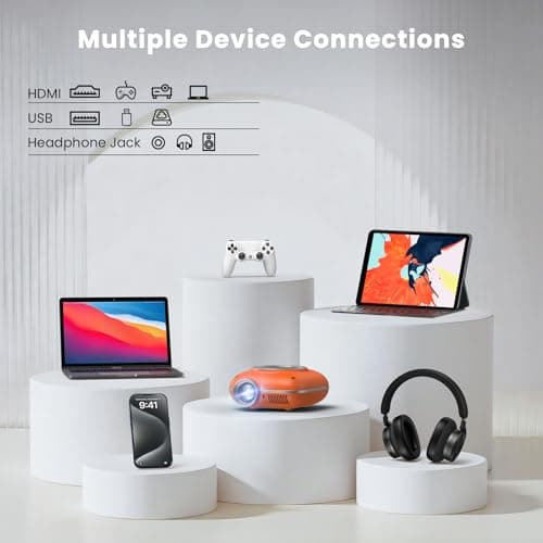 HOMPOW Mini Projector with Two -Way Bluetooth, Portable Projector for Home Theater Use, Support 1080P for Outdoor Projector/Movie Projector Compatible with HDMI, USB, Laptop, TV Stick (Orange) 5