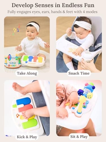 CuddoBaby Baby Bouncer 4-in-1 on Wheels |Detachable Pianos, Feeding Tray| 3-Level Recline Foldable Seat with Play Bar for Infant to Toddler 0-6, 0-12, 12-24 Months, Boy Gift Idea - Blue 2