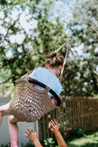 JKsmart Toddler Swing, Swing Seat for Kids Heavy Duty Rope Play Secure Children Swings Set, Perfect for Indoor,Outdoor,Playground,Home,Tree,with Snap Hooks & Straps,440 lbs Capacity, Light Brown 2