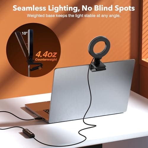 FDKOBE Ring Light for Laptop/Computer,Zoom Call, 4'' Small Video Conference Lighting with Webcam Style Mount and Tripod,3 Light Modes&10 Brightness Levels,Selfie 3