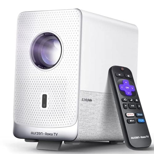 Aurzen Roku TV Smart Projector with Wifi and Bluetooth, D1R Cube Roku Streaming Experience Built-in, Sealed Optical Engine, 1080P FHD, Dolby Audio, Portable Mini Projector for Home/Outdoor Movies