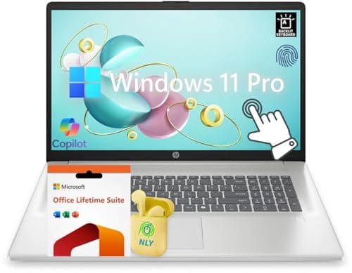 HP 17 Premium Business Laptop, 17.3" Touchscreen Display, Intel 12-core Ultra 7 255U Processor, 16GB RAM 512GB SSD, Windows 11 Pro w/Lifetime Office, BK, Fingerprint Reader, NLY Earphones, Silver