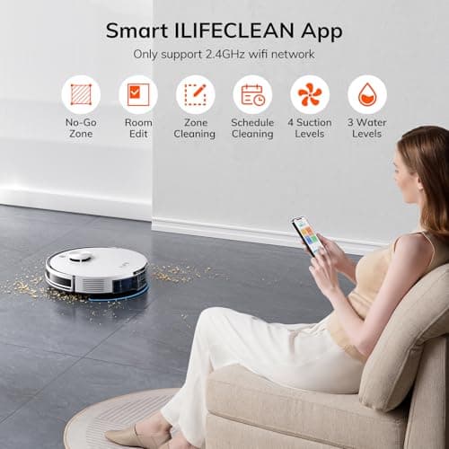 ILIFE A30 Pro Robot Vacuum and Mop, Self Emptying Station for 60 Days, 5000Pa Suction, LiDAR Navigation, No-Go Zones, 2.4G WiFi/App/Alexa/Remote Control, Roller Brush for Carpet, Hard Floors, 110V 4