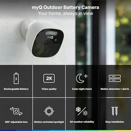 Chamberlain myQ Outdoor Battery Camera | 2K Camera, Color Night Vision, Spotlight, Motion Alerts, Live View with Two-Way Talk, Wireless, Weather-Resistant, Outdoor, White 2