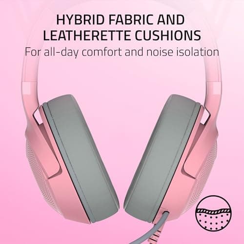 Razer Kraken Kitty V2 USB Wired Headset: Chroma RGB Kitty Ears - Stream Reactive Lighting - HyperClear Cardioid Mic - 40 mm Drivers - 7.1 Surround Sound - Comfortable Ear Cushions - Quartz Pink 4