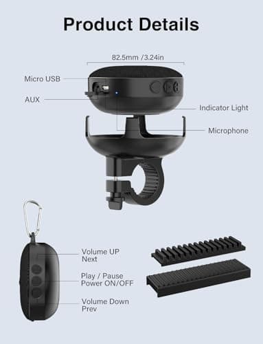 Onforu Portable Bluetooth Speaker for Bike, IP65 Waterproof Mini Outdoor Shower Travel Speakers, Bike Accessories Wireless Bicycle Speaker with Loud Sound for Riding, Ideal Gift 5