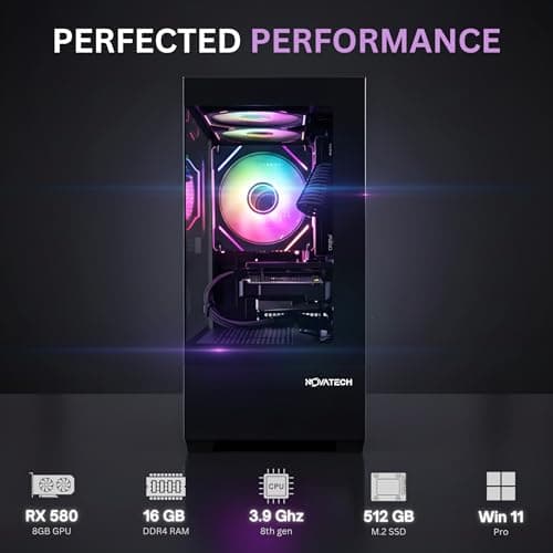 NOVATECH Prism - Prebuilt Gaming PC Desktop Computer - Radeon RX580 - Xeon i7 3.5GHz - 16GB RAM - 512GB SSD WiFi/BT, Win 11 - Gaming Computer Tower - Pre Built PC Gaming - 1 Year Warranty 2