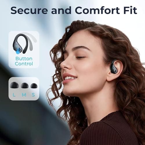 occiam Active Noise Cancelling Earbuds Wireless Bluetooth Headphones Ear Buds 90Hrs Playback Stereo Bass Earphones with Mic Over-Ear Hooks IPX7 Waterproof Headset for Work Sports Running Gym Black 4