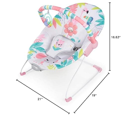 Bright Starts Baby Bouncer Soothing Vibrations Infant Seat - Removable-Toy Bar, Nonslip Feet, 0-6 Months Up to 20 lbs (Flamingo Vibes, Pink) 2