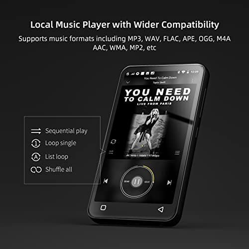 MP3 Player with Bluetooth and WiFi,MP3 Player with Spotify,Spotify Kids,Audible,Pandora,Amazon Music,4" Music Player MP4 Up to 1TB(80GB,Black) 3