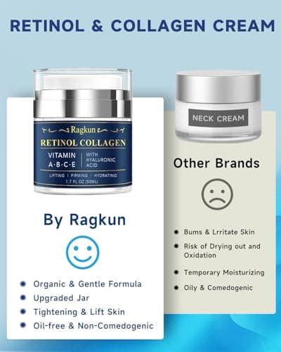 Ragkun Retinol Cream for Face, Collagen Neck Creams for Tightening and Firming, Anti Aging Day & Night Facial Moisturizer for Women & Men, Instant Face Lift Wrinkle Cream 1.7 fl. oz. 3