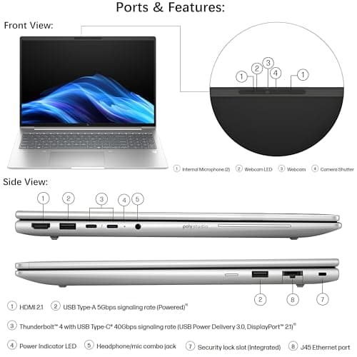 HP EliteBook 6 G1i 16" FHD+ Copilot AI Business Laptop Computer, Intel 12-Core Ultra 7 255U, 32GB DDR5 RAM, 1TB PCIe SSD, WiFi 6E, BT 5.3, 5MP Webcam, Backlit KB, Fingerprint Reader, Windows 11 Pro 6