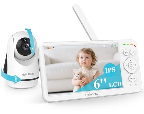HelloBaby Baby Monitor with Camera & Audio,6" Global First IPS Display 30H Battery, Video Baby Monitor No WiFi,2-Way Talk,ECO,Pan Tilt & Night Vision,1000ft, for Parents, Elderly & Pets This Christmas