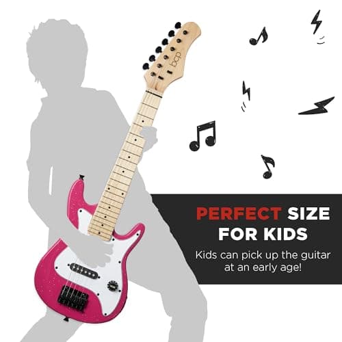 Best Choice Products 30in Kids Electric Guitar Beginner Starter Kit w/ 5W Amplifier, Strap, Gig Bag, Strings, Picks - Pink Sparkle 3
