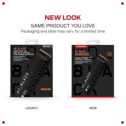 WD_BLACK 1TB SN850X NVMe SSD Internal Solid State Drive with Heatsink - Works with Playstation 5, Gen4 PCIe, M.2 2280, Up to 7,300 MB/s - WDS100T2XHE 2