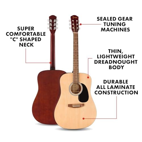 Fender FA-25 Dreadnought Acoustic Guitar, Beginner Guitar, with 2-Year Warranty, Includes Free Lessons, Natural 2