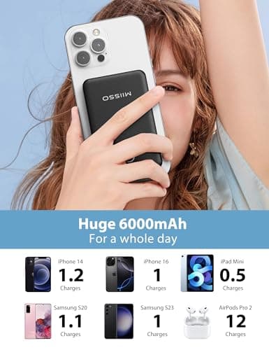 miisso 6000mah Ultra Slim Built in Cables Power Bank, Card Size Built in USB C Cords Battery Pack Portable Charger for Phones, 3 Output External Battery Pack Compatible with iPhone, Deep Black 3