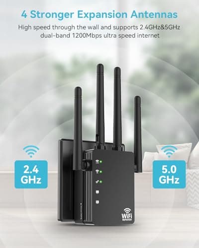 105-Device Compatible WiFi Extender Signal Booster, WiFi Extender, 12880 Sq.Ft Long Range, Dual Band 5GHz/2.4GHz 1200Mbps, Simple Installation for Home & Outdoor 4