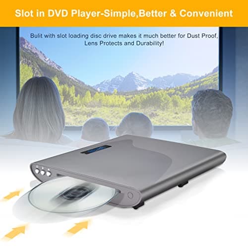 Famishow Slot-in All Region Free DVD Player - 1080P HD with HDMI & AV Output, USB Input, Remote & AV Cable, Wall Mountable (Grey) 2