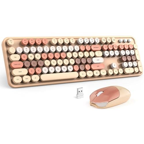 MOFII Wireless Keyboard and Mouse Combo, Milk Tea Colorful Round Key Typewriter Keyboards, 2.4G Full Size Keyboard and Cute Wireless Mice, USB Receiver Plug and Play, for Laptop, PC, Windows