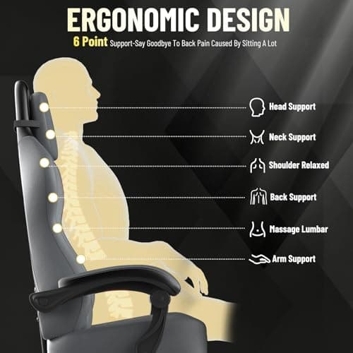 Soontrans PU Leather Gaming Chair with Pocket Spring Cushion, Wide 20" Seat, Ergonomic Computer Chair with Adjustable Headrest, Lumbar Pillow, Footrest & Reclining Backrest, Desk Chair for Adults 3