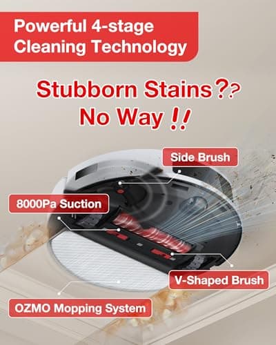 Yeedi C12 Robot Vacuum Cleaner and Mop, 8000Pa Strong Suction, ZeroTangle Brush, Smart Navigation, Self-Charging, White 5