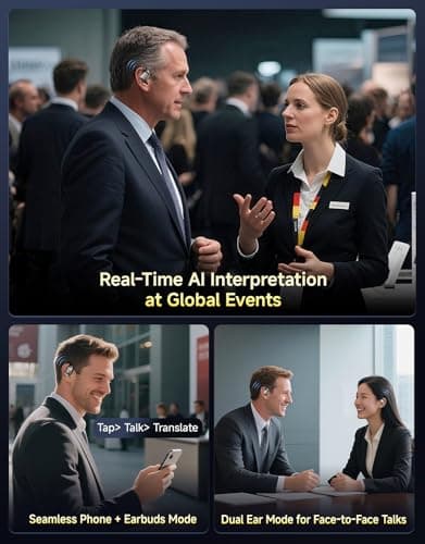 AI Translation Earbuds Real Time Interpretation– 144 Language Translator Device No Subscription, Pocket-Sized Wireless Bluetooth Translator Headphones for International Conferences, Trade Show& Travel 3