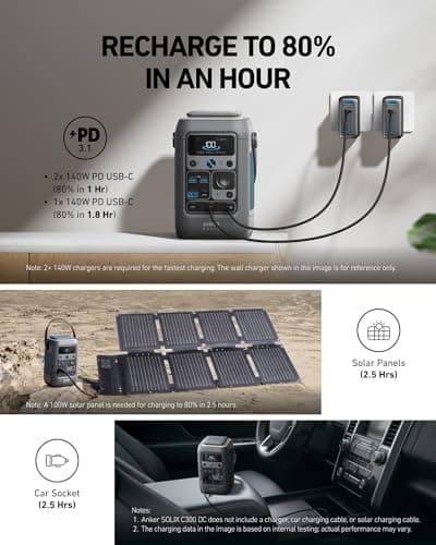 Anker SOLIX C300 DC Power Bank Station, Outdoor 288Wh Portable Power Station, LiFePO4 Battery, 300W Solar Generator, for Camping, Traveling, and Emergencies (No Wall Charger Included) 4