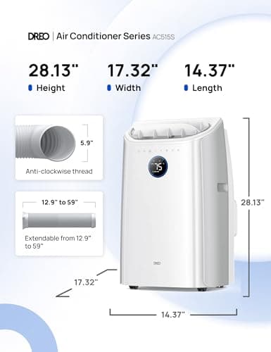 Dreo Portable Air Conditioners, 12,000 BTU AC Unit for Bedroom with Drainage-free Cooling, 46dB Quiet, APP/Voice/Remote, 24h Timer with Fan & Dehumidifier, Smart Standing AC for Room Indoors, AC515S 2