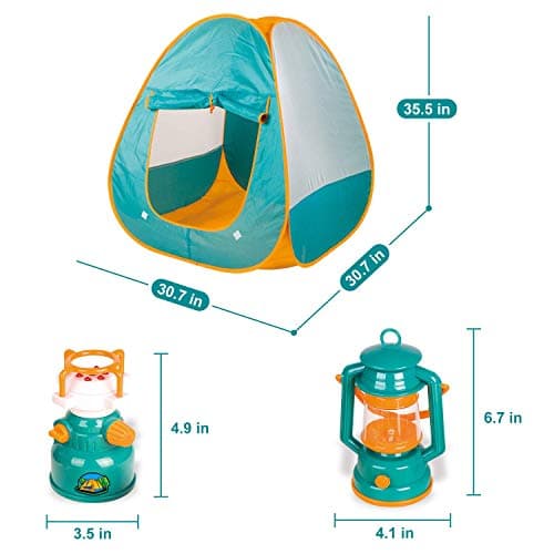 FUN LITTLE TOYS Pop Up Play Tent with Camping Gear and Tools Set, Outdoor Toys for Kids 3