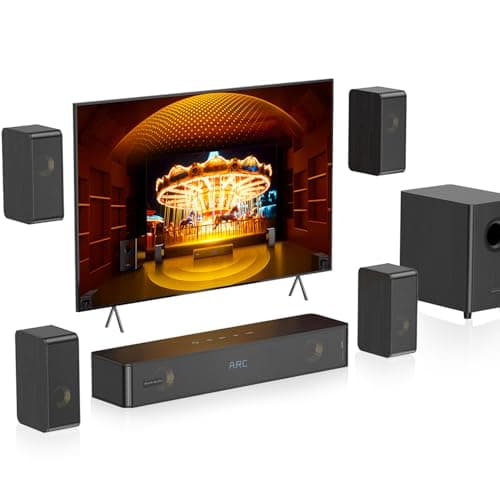 Wooden 5.1.2 Sound Bars, 4 Surround Speakers, 400W Peak Power, TV Speaker Surround Sound System, Soundbar for Smart TV w/Subwoofer, 5.25'' Deep Bass, Home Theater System, ARC/OPT/BT/AUX, HiPulse N512