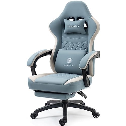 Dowinx Gaming Chair Breathable Fabric Game Chair with Gel Pad and Storage Bag, Comfortable Gamer Chair with Pocket Spring Cushion, Ergonomic Computer Chair with Footrest, Blue