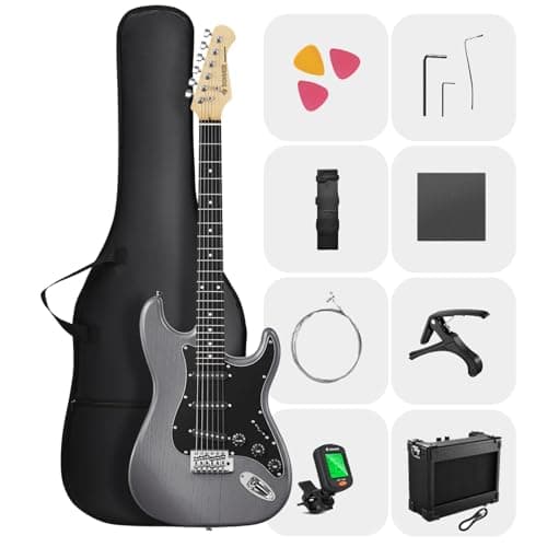 DONNER DST-80 Electric Guitar 39” Beginner Electric Guitar Kit with Amp, Classic SSS Pickup Complete with Gig Bag, Tuner, Capo, Strap, Picks, and Free Online Lessons