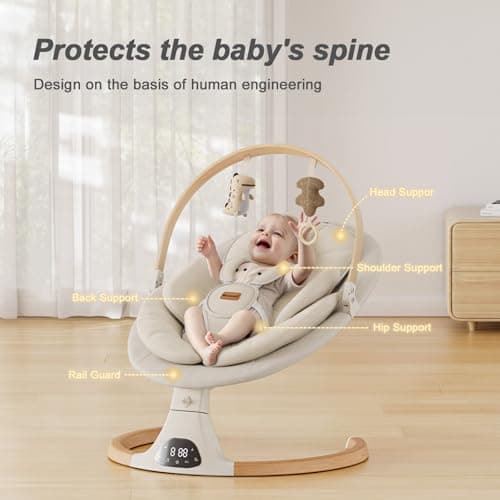 Baby Swings for Infants, Monamii Baby Swing, Infant Swing with 5 Speeds, 10 Lullabies, Electric Swing for Baby, Indoor & Outdoor Use (Beige) 3