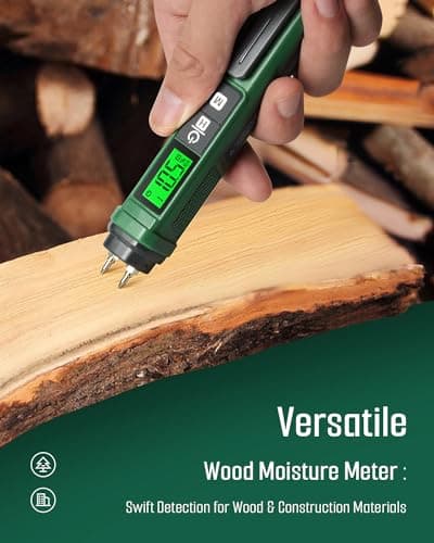Wood Moisture Meter, TESMEN TWM-186 Portable Pen Moisture Meter, Pin-Type Humidity Tester with 2 Modes, 7 Calibration Scales for Wood, Firewood, Lumber, Bricks, Floors, Walls - Green 3