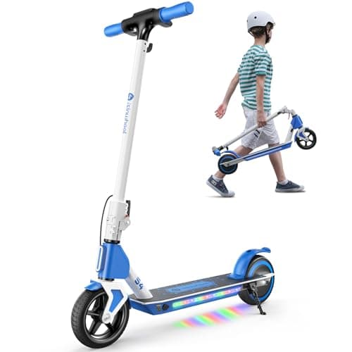 isinwheel S4 Electric Scooter for Kids Ages 6-14, 200W Foldable Kids Electric Scooter with 3 Speeds (5/8/12 Mph), LED Display, Colorful Lights, Gift for Kid