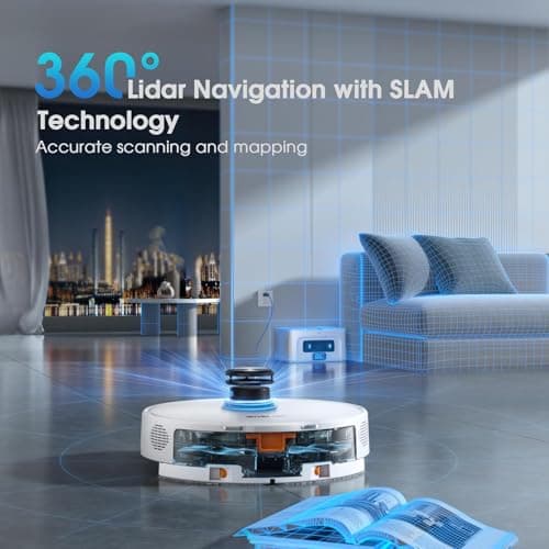 SHELIKI Robot Vacuum and Mop, 3-in-1 Robotic Vacuums Cleaner with LiDAR Navigation Smart Mapping & Max Strong 6000Pa Suction, Self Emptying Bases for 70 Days-White 5