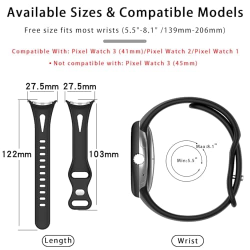 Eiavike Slim Bands Compatible with Google Pixel Watch 4 3 (41mm)/Pixel Watch 2 1, Adjustable Breathable Soft Silicone Sport Replacement Watch Band Straps Wristbands Bracelet for Google Pixel Watch 3