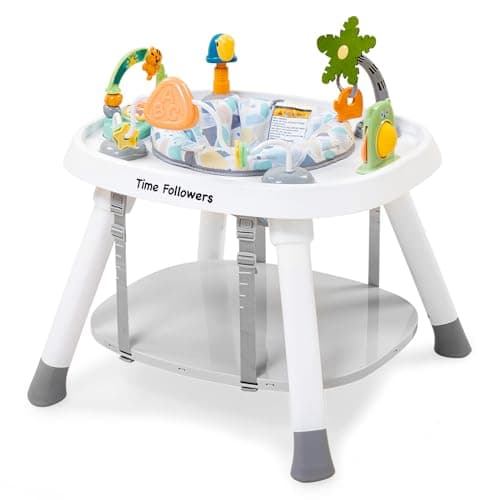 Time Followers® 6-in-1 Baby Activity Center | Jumpers and Bouncers | 4 Stage Grow Stationary Standing Toddler Play Table | Shower Gift | Infant Essential for Baby Ages 6-36Month (White)