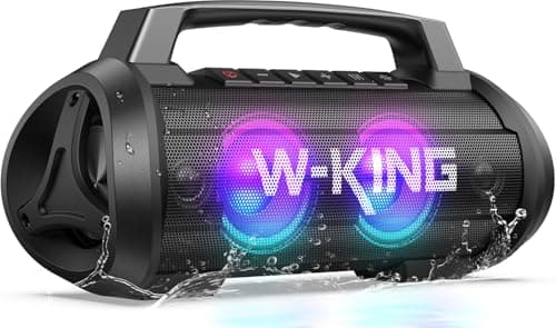 W-KING Portable Speakers Bluetooth Wireless, 120W Max Loudest Bluetooth Speaker, IPX6 Waterproof Outdoor Speaker with 70W Deep Bass/2*Subwoofer/DSP/EQ/42H/LED/MAC-in/TF/2 Pairing, Large Party Boombox