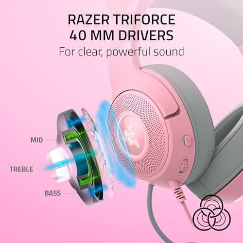 Razer Kraken Kitty V2 USB Wired Headset: Chroma RGB Kitty Ears - Stream Reactive Lighting - HyperClear Cardioid Mic - 40 mm Drivers - 7.1 Surround Sound - Comfortable Ear Cushions - Quartz Pink 2