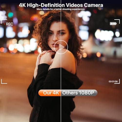 4K Digital Camera for Photography 64MP WiFi Vlogging Camera for YouTube Autofocus 3" 180° Flip Screen 16X Zoom Compact Travel Cameras with Anti-Shake, SD Card, 2 Batteries & Battery Charger 5
