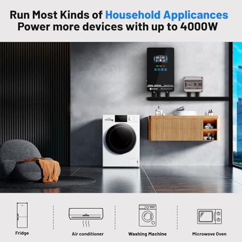 SUMRY Hybrid Solar Inverter, 4000W DC 24V to AC 120V Pure Sine Wave Power Converter, Glass Top Cover with LCD Display, 140A MPPT Charge Controller, Supports Battery-Less or AGM Lithium Battery 2