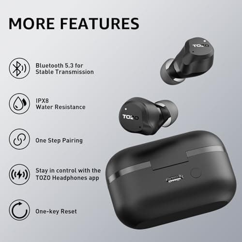 TOZO NC9 Hybrid Active Noise Cancelling Wireless Earbuds, 6 Mics ENC Clear Call, IPX8 Waterproof, in Ear Bluetooth 5.3 Headphones Stereo Bass Ear Buds 59H Playtime with LED Display 32 EQs via APP 4