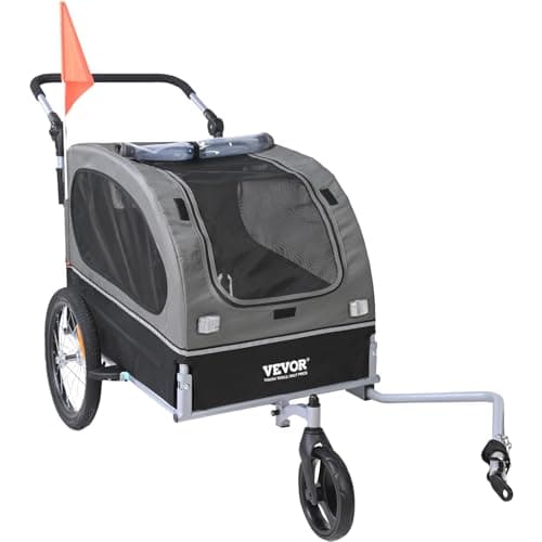 VEVOR Dog Bike Trailer, Supports up to 88 lbs, 2-in-1 Pet Stroller Cart Bicycle Carrier, Easy Folding Cart Frame with Quick Release Wheels, Universal Bicycle Coupler, Reflectors, Flag, Black/Gray 9
