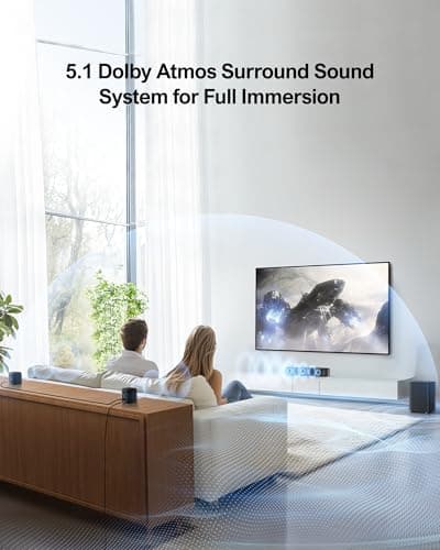 ULTIMEA 5.1ch Sound Bar with Dolby Atmos, Surround Sound System for TV, App Control, Home Theater Sound System, TV Soundbar with Subwoofer, 2 Surround Speakers, HDMI eARC/Opt/AUX/BT, Aura A50 Pro 2