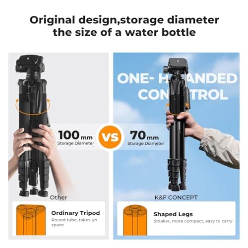 K&F CONCEPT Camera Tripod, 75" Lightweight Portable Travel Outdoor DSLR Tripods for Camera Phone Video Recording Tripod Stand, Cellphone Clip for Smartphone Live Streaming Vlog, Black 2